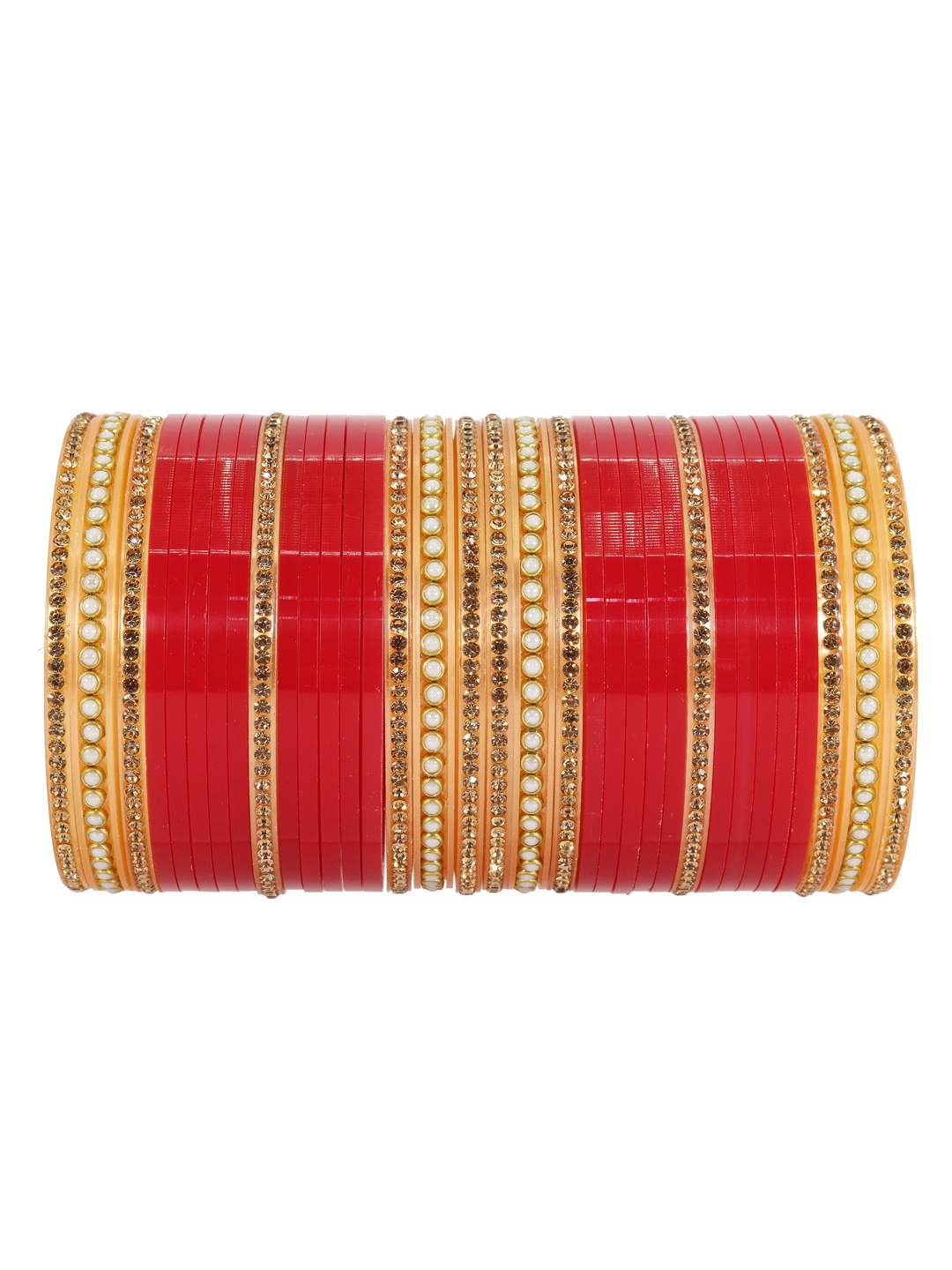 

NMII Set Of 34 Cubic Zirconia Studded Bangles, Red