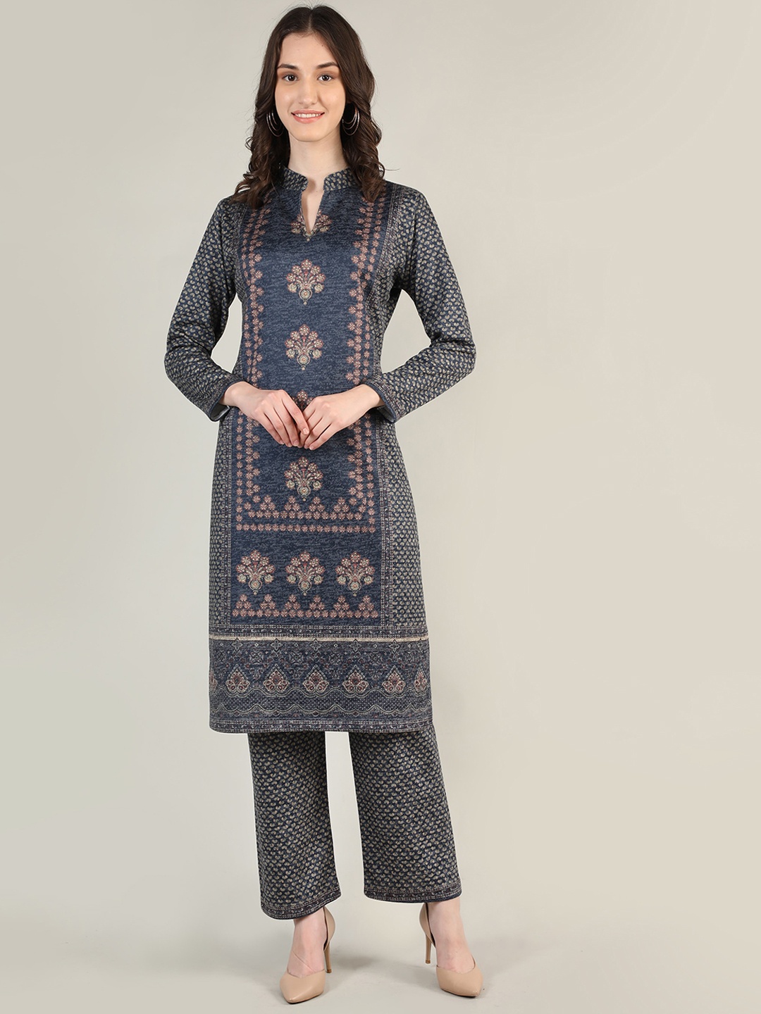

MIKHAD Women Ethnic Motifs Printed Woolen Kurta, Blue