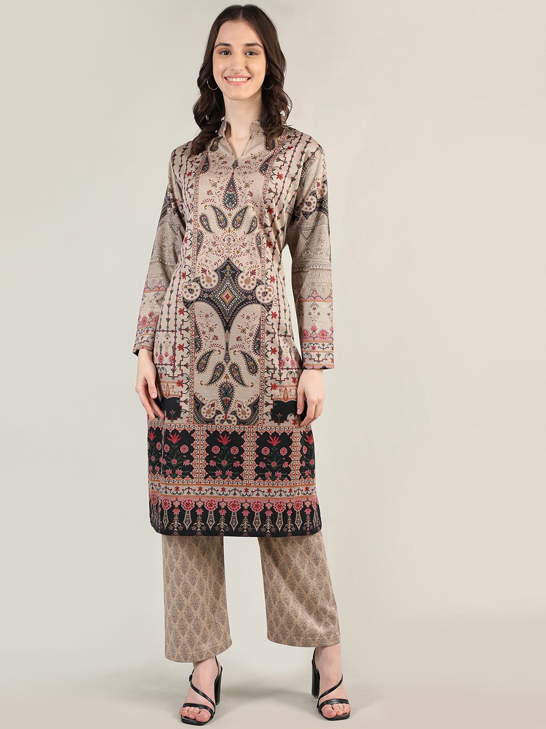 

MIKHAD Women Ethnic Motifs Printed Indie Prints Wool Kurta, Grey