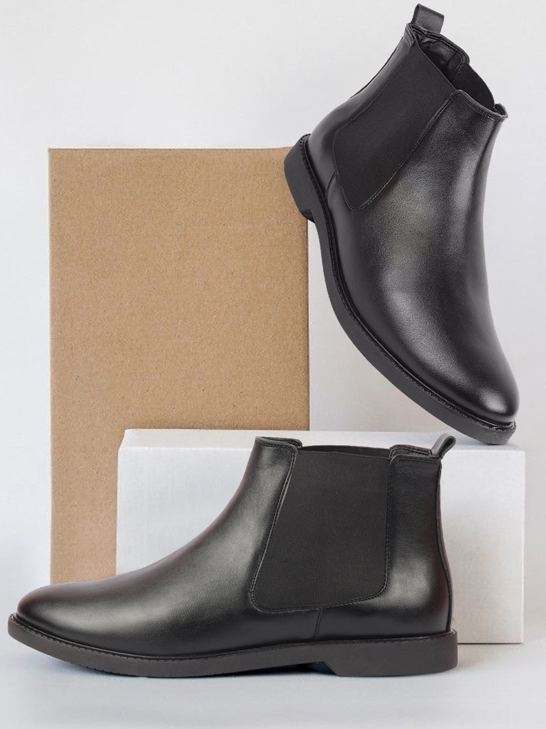 

FAUSTO Men Mid-Top Chelsea Boots, Black