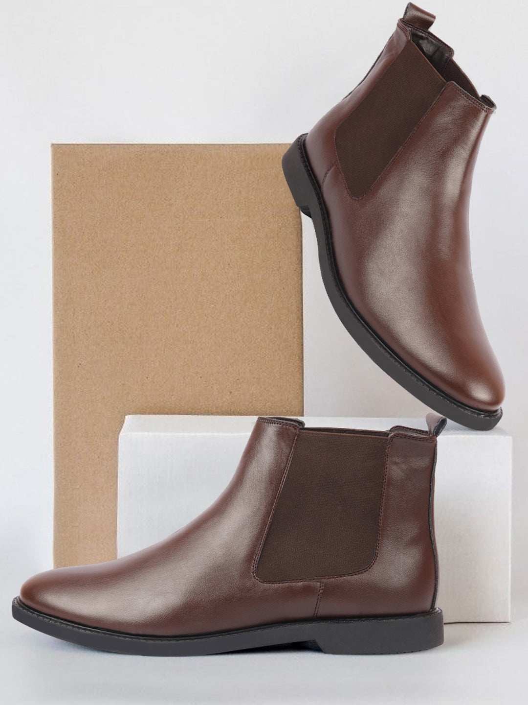 

FAUSTO Men High-Top Chelsea Boots, Brown