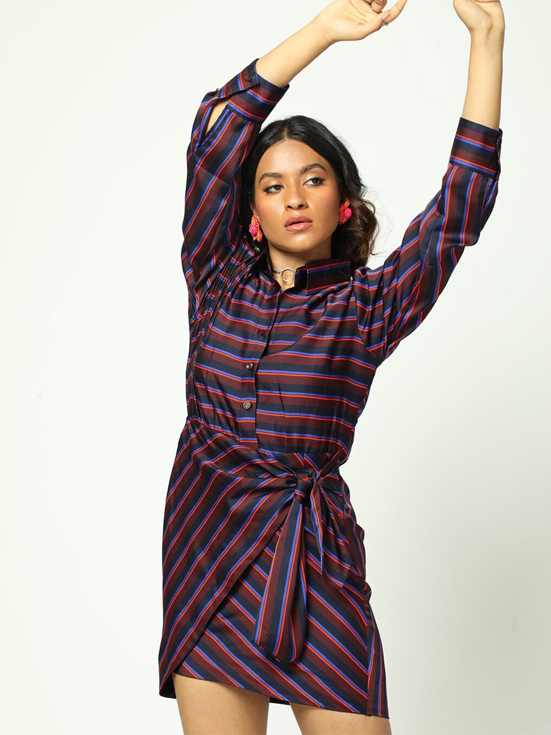 

MISSY Striped Tie-Up Detailed Shirt Dress, Blue