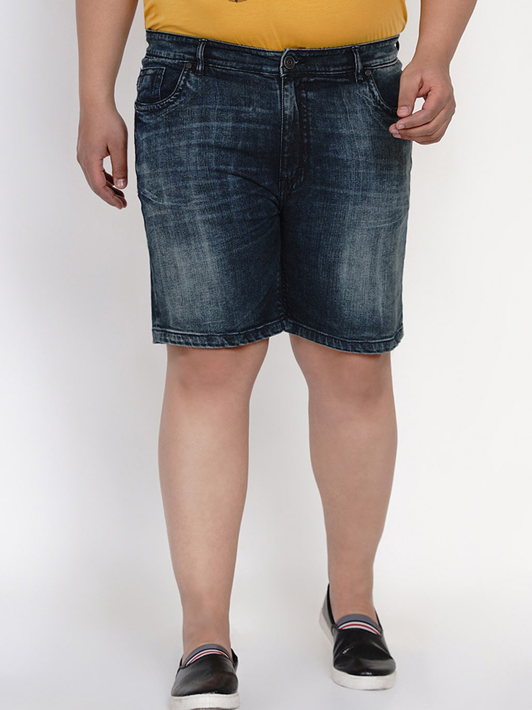 

John Pride Men Plus Size Mid Rise Washed Denim Shorts, Navy blue