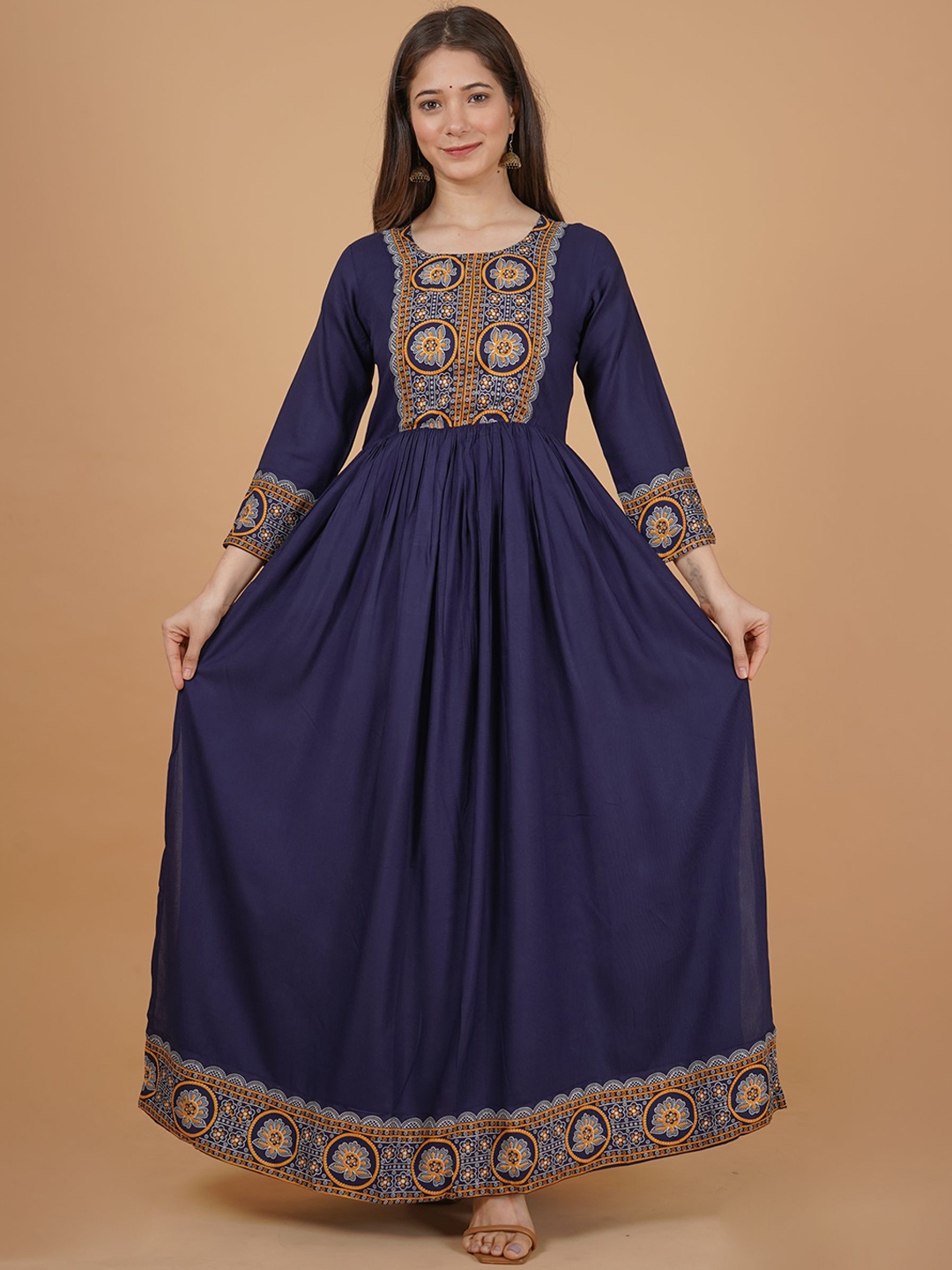 

DAEVISH Women Floral Yoke Design Anarkali Kurta, Blue