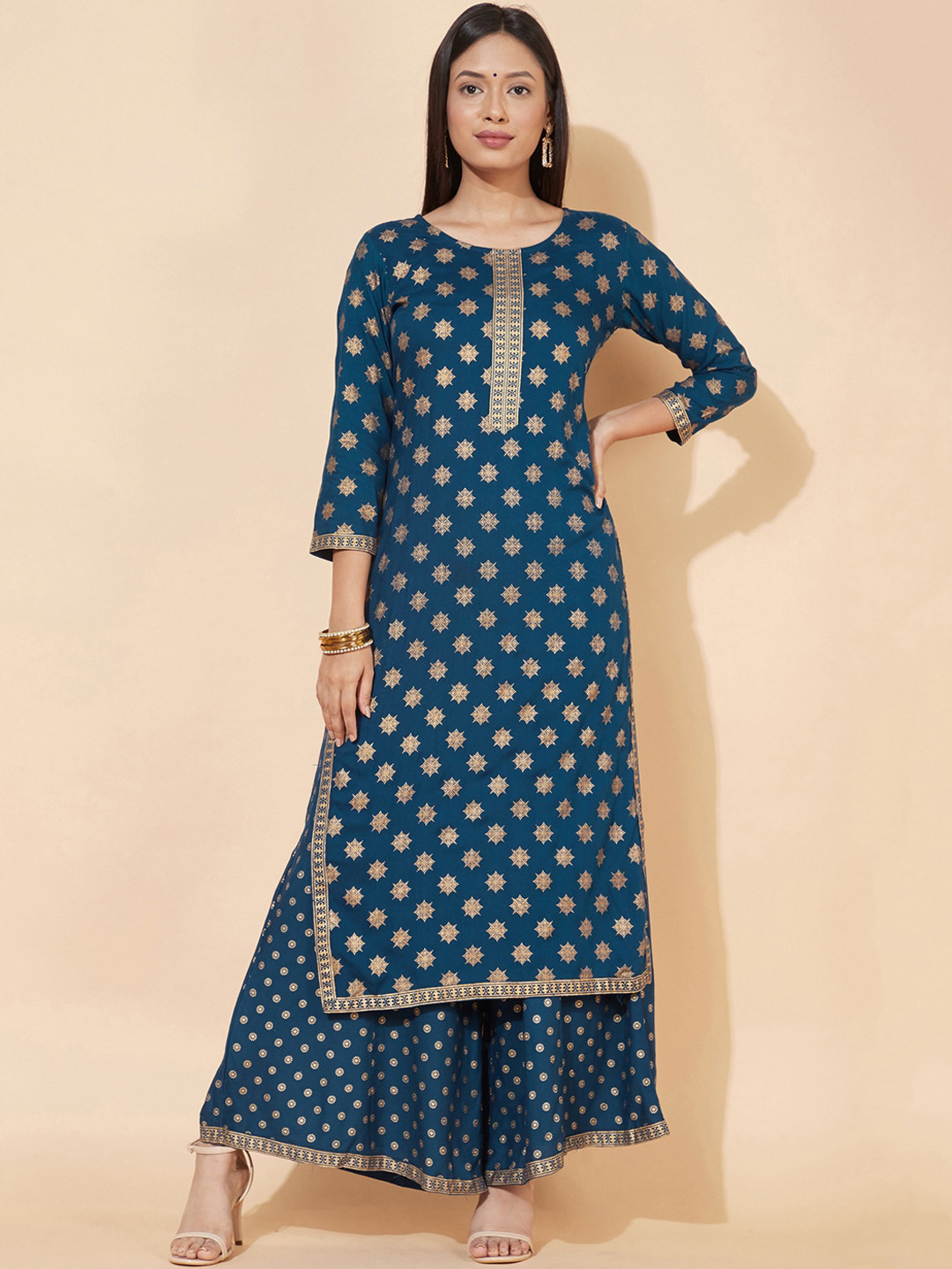 

SKYLEE Ethnic Motifs Printed Kurta with Palazzos & With Dupatta, Blue