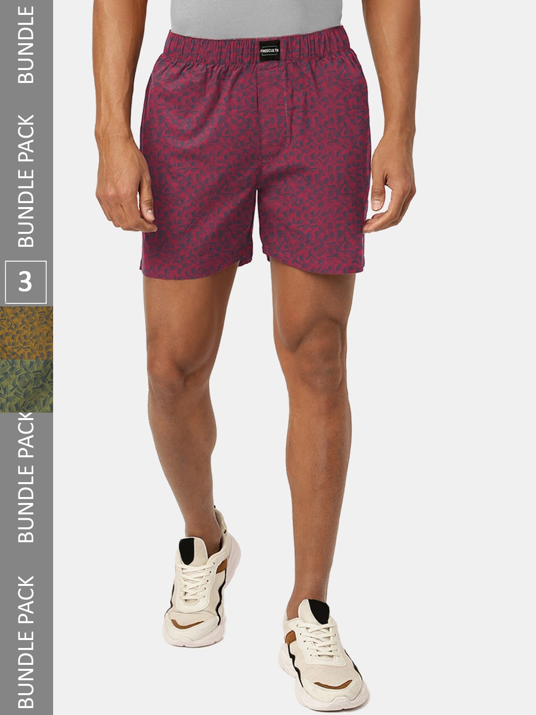 

FREECULTR Men Pack Of 3 Printed Boxers, Green
