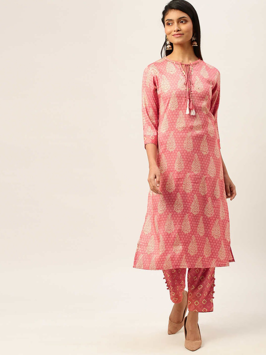 

ZOLA Women Ethnic Motifs Printed Kurta With Trousers, Pink