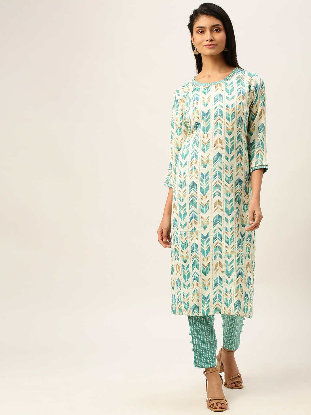 

ZOLA Women Geometric Printed Kurta with Trousers, Blue