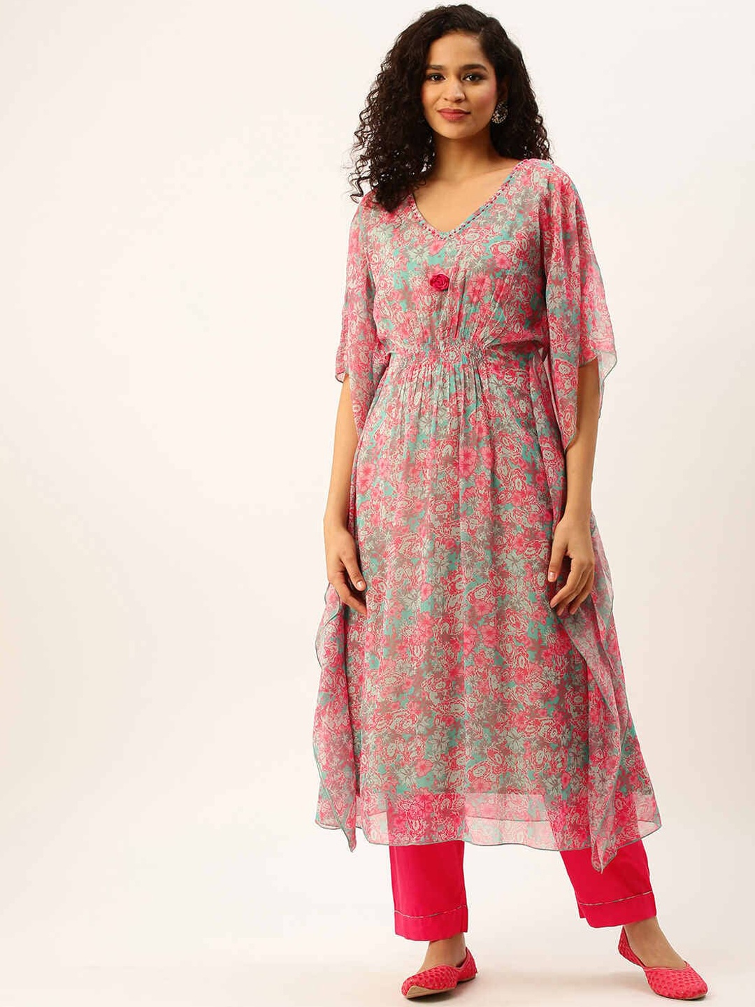 

ZOLA Women Floral Printed Layered Kurta With Trousers, Pink