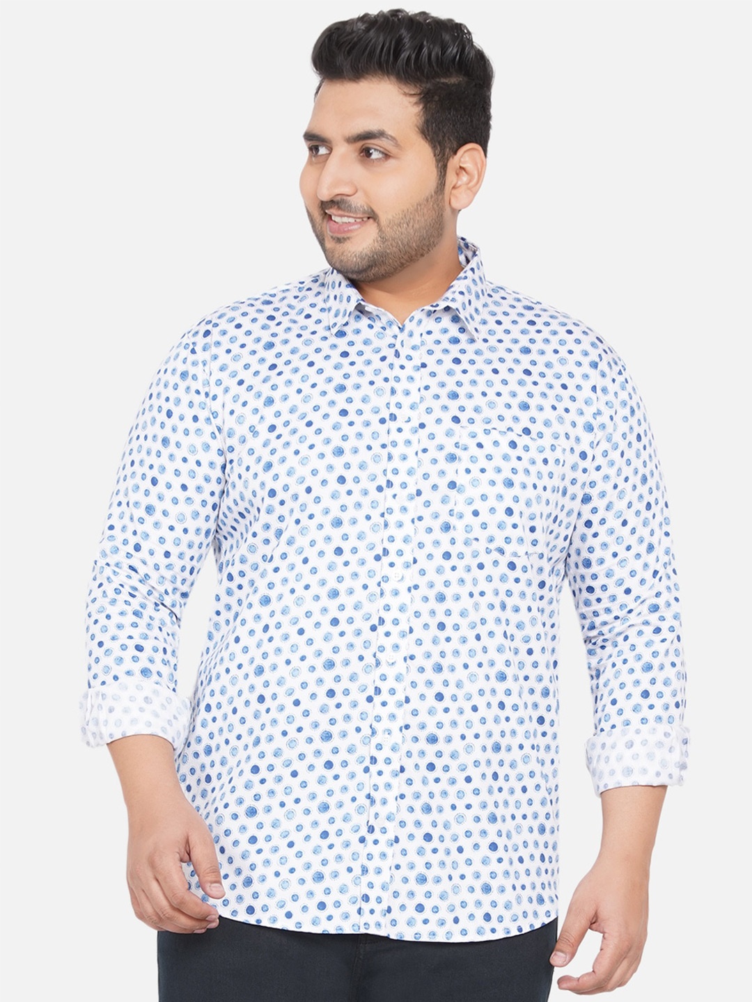 

John Pride Men Plus Size Printed Casual Cotton Shirt, White