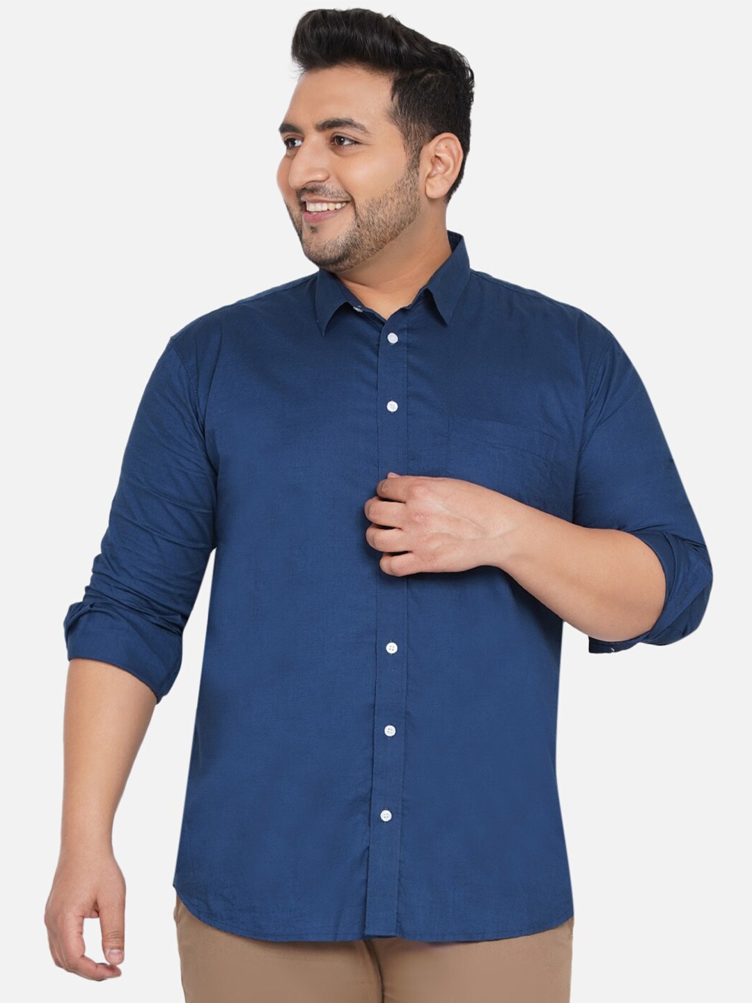 

John Pride Men Plus Size Casual Cotton Shirt, Navy blue