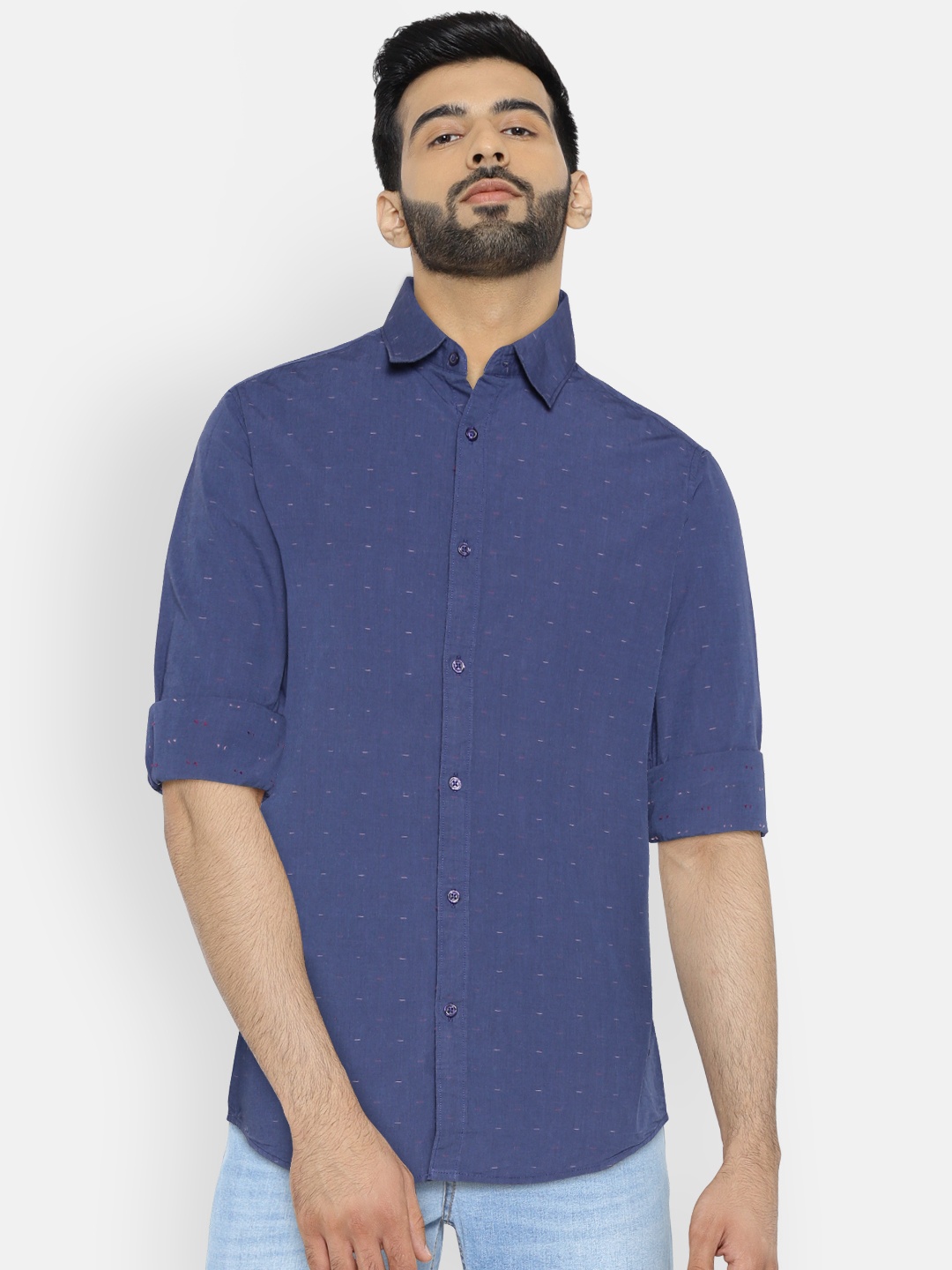 

Being Human Clothing Men Blue Slim Fit Self Design Casual Shirt
