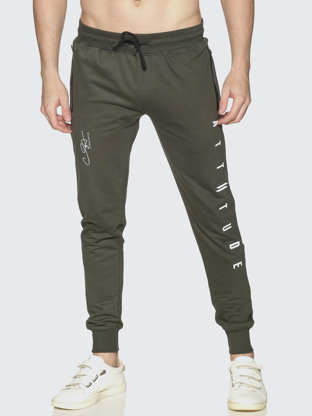 

ATTIITUDE Men Printed Pure Cotton Slim-Fit Joggers, Olive