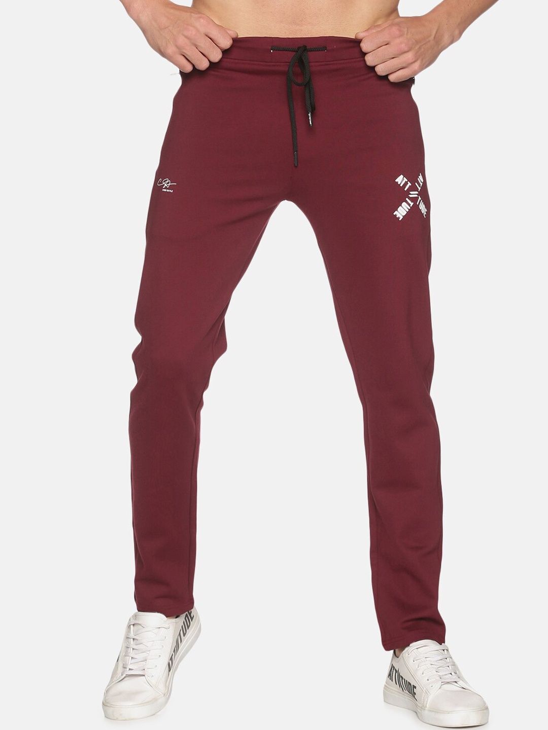 

ATTIITUDE Men Mid Rise Slim Fit Track Pants, Maroon