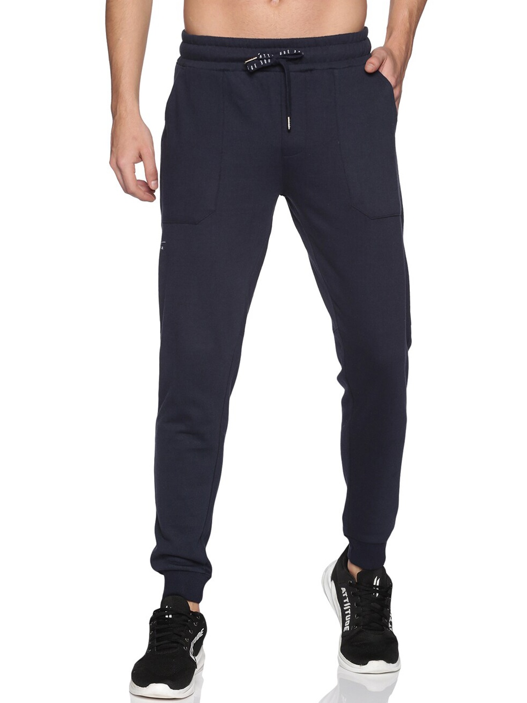 

ATTIITUDE Men Pure Cotton Slim-Fit Joggers, Navy blue