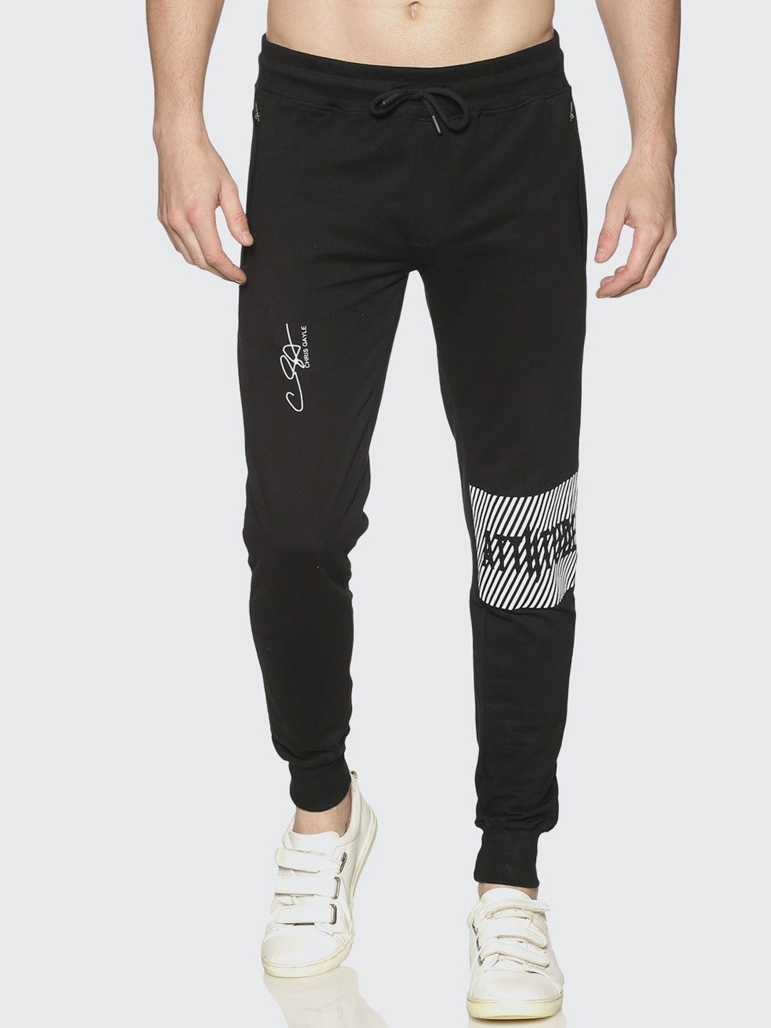 

ATTIITUDE Men Logo Printed Detail Pure Cotton Slim-Fit Joggers, Black