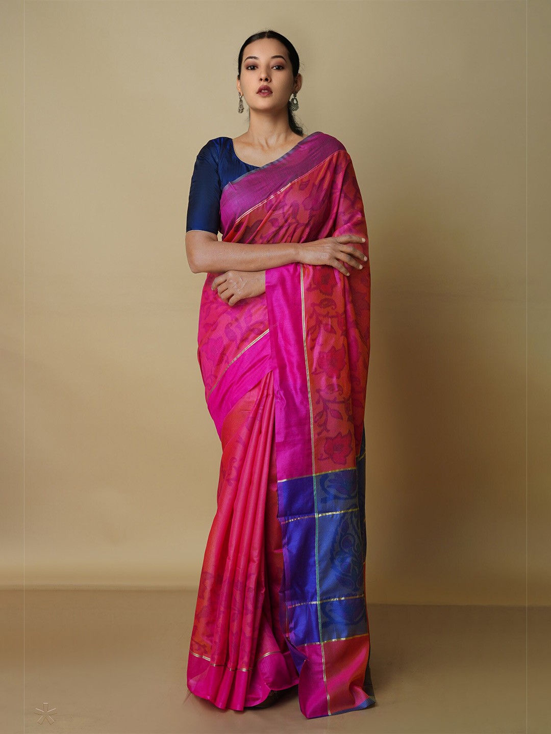 

Unnati Silks Floral Printed Chanderi Saree, Pink