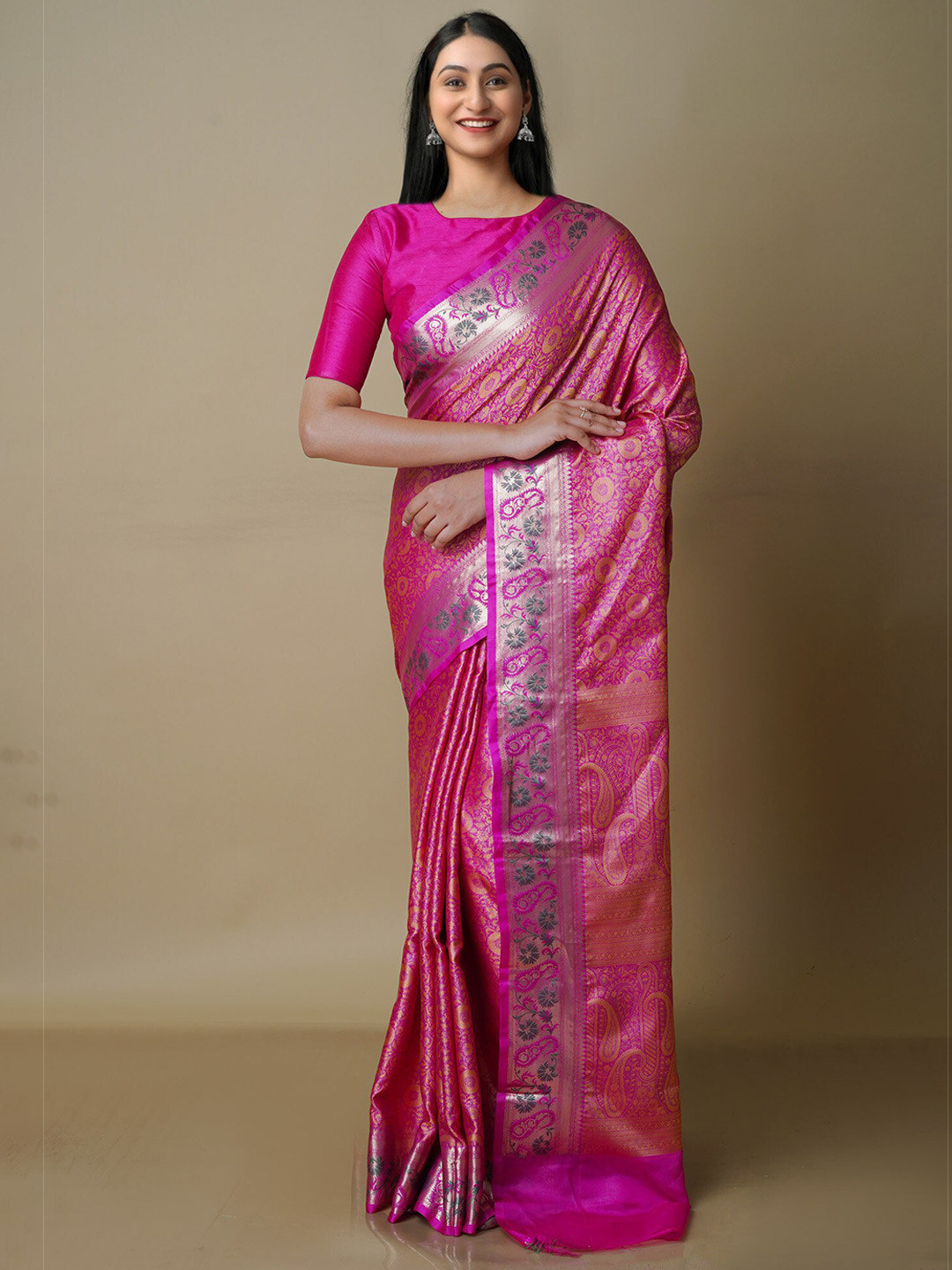 

Unnati Silks Woven Design Zari Banarasi Saree, Pink
