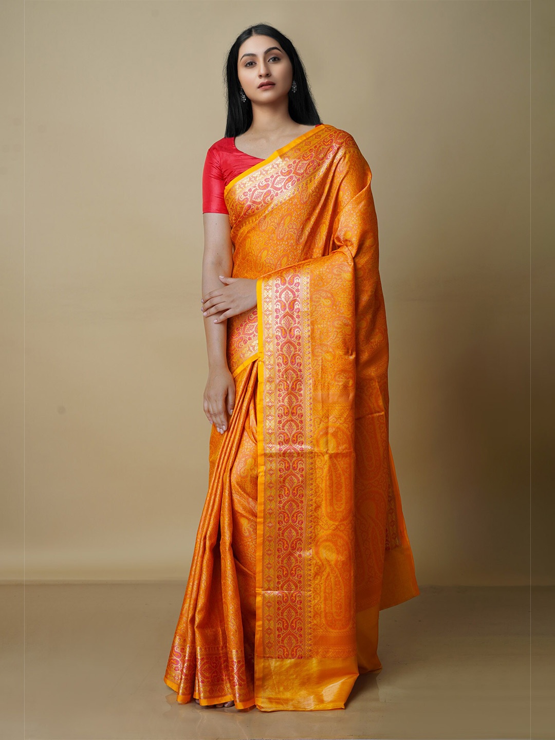 

Unnati Silks Woven Design Zari Banarasi Saree, Orange