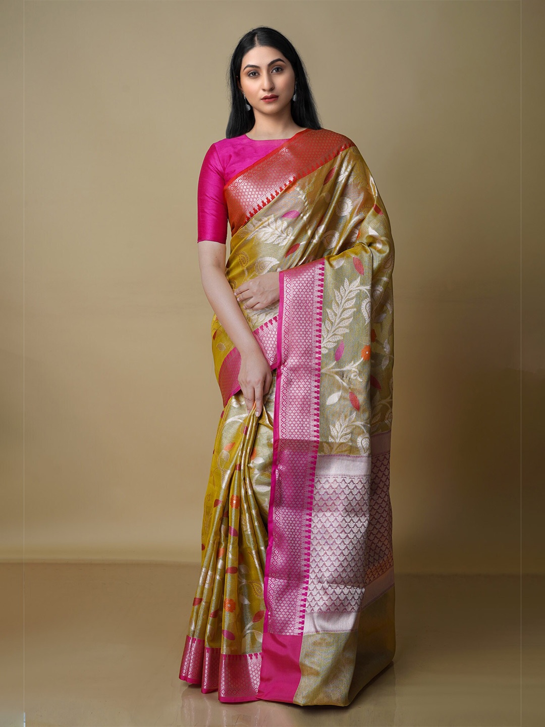 

Unnati Silks Woven Design Banarasi Saree, Mustard