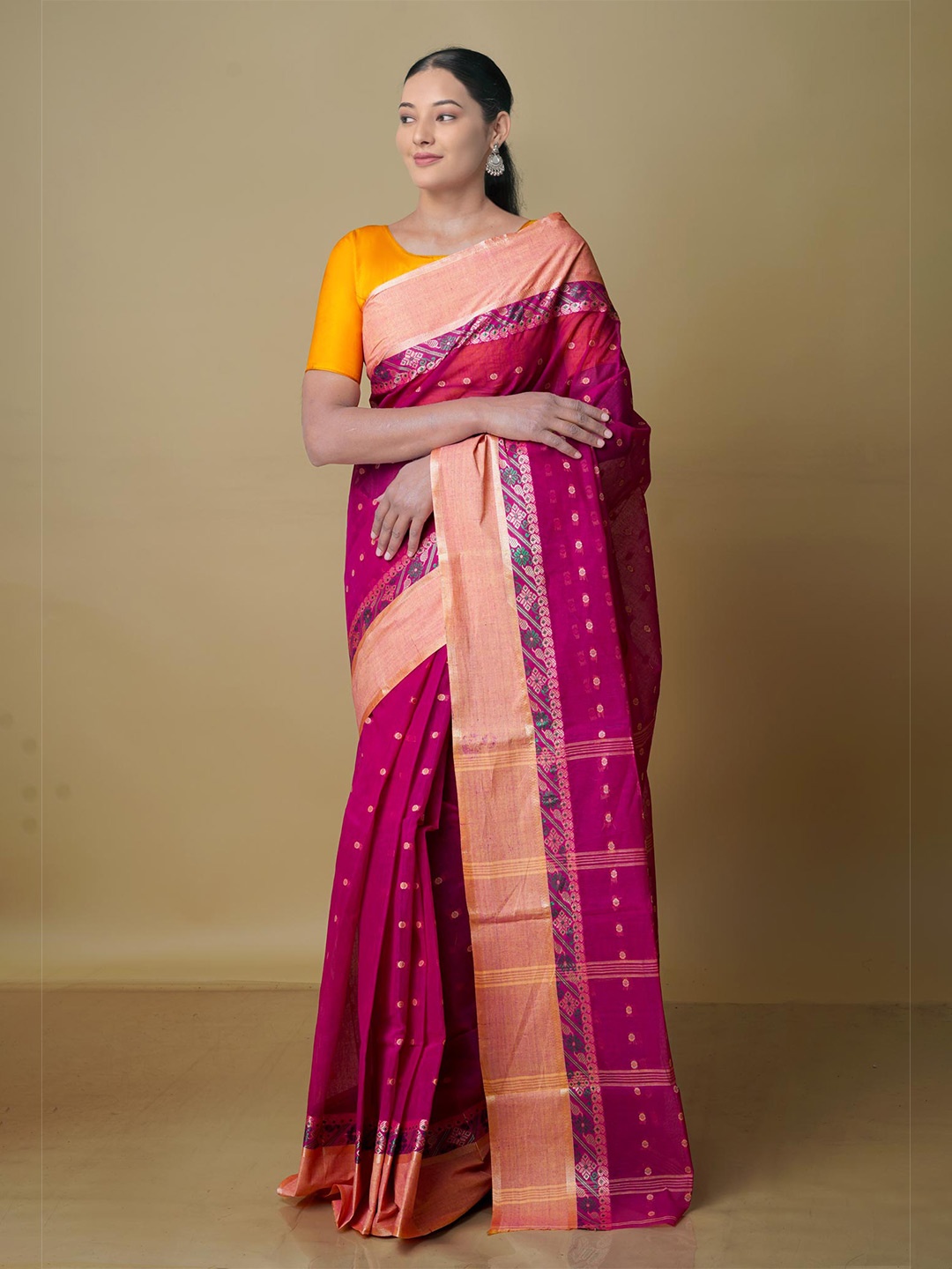 

Unnati Silks Woven Design Zari Pure Cotton Taant Saree, Purple