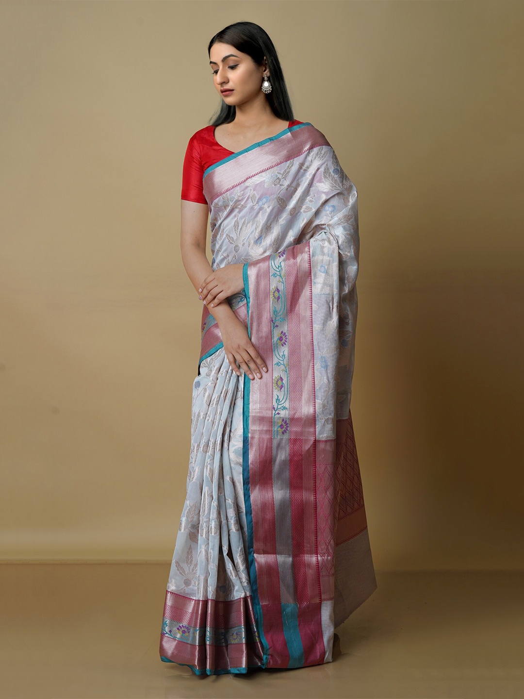 

Unnati Silks Woven Design Zari Banarasi Saree, Grey