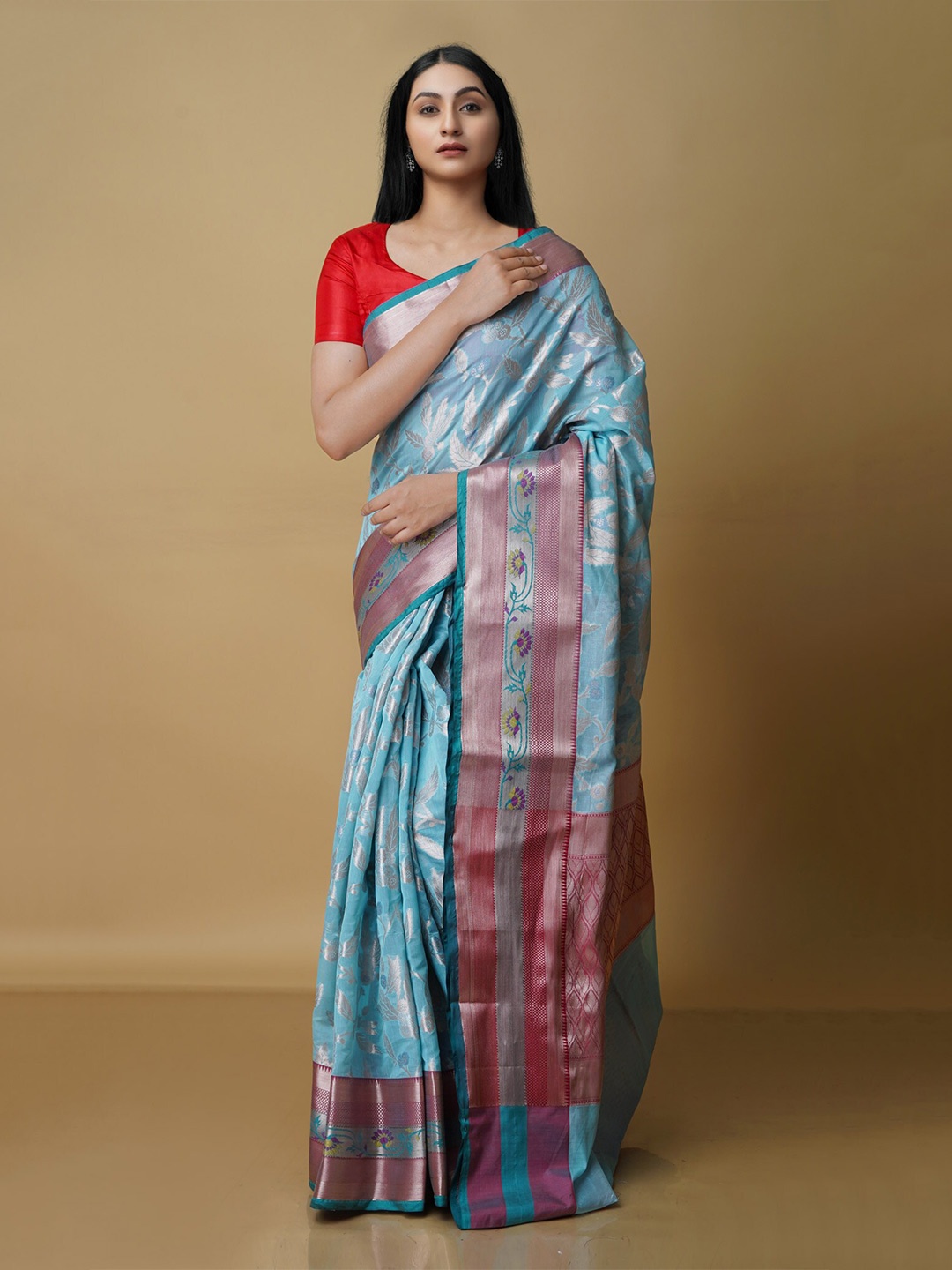 

Unnati Silks Floral Woven Design Zari Banarasi Saree, Blue