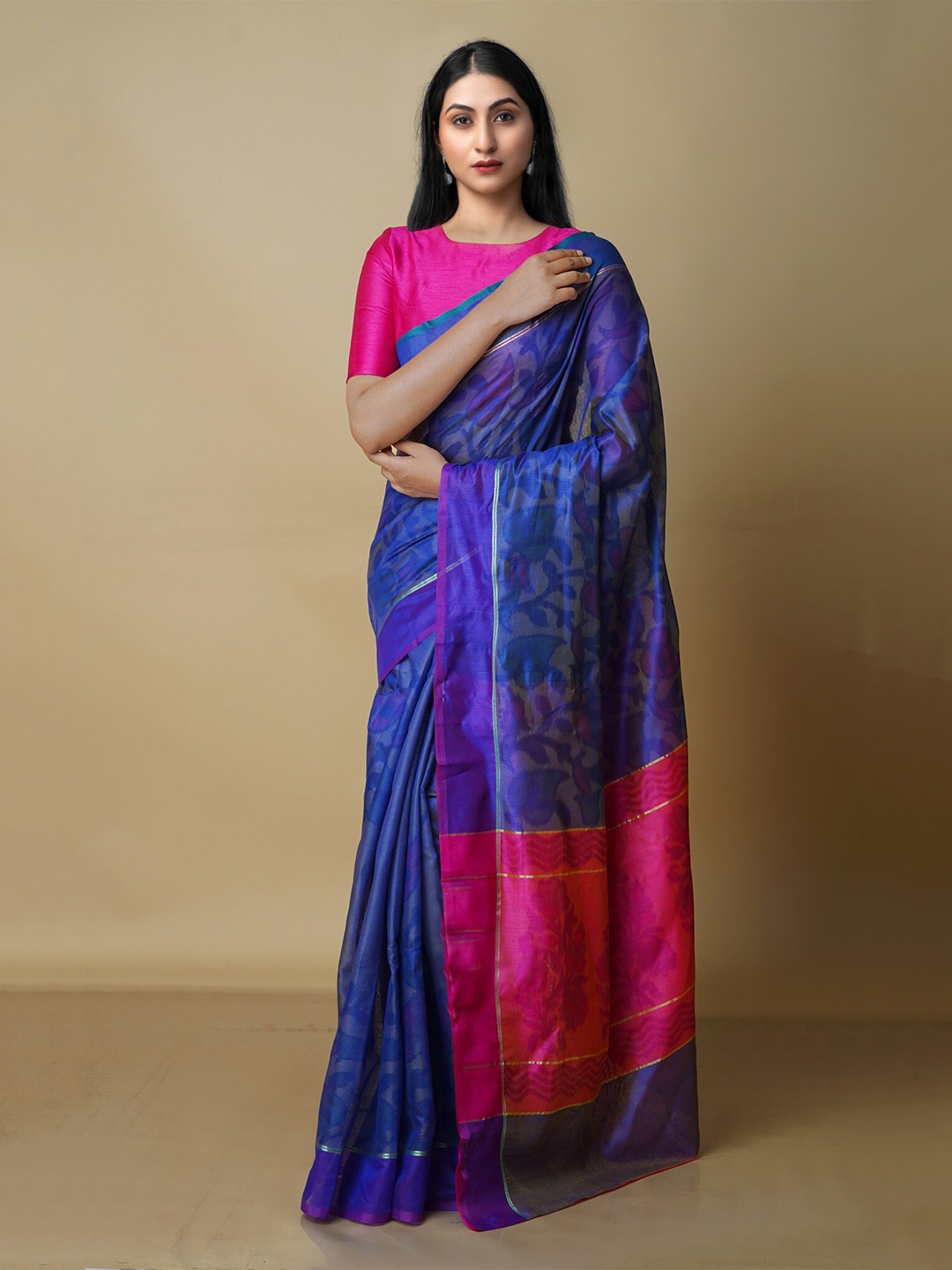 

Unnati Silks Floral Printed Chanderi Saree, Blue