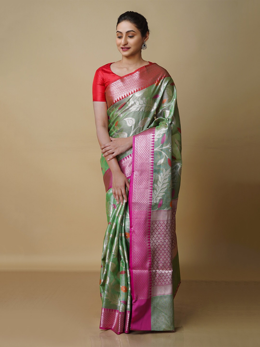 

Unnati Silks Woven Design Zari Banarasi Saree, Green