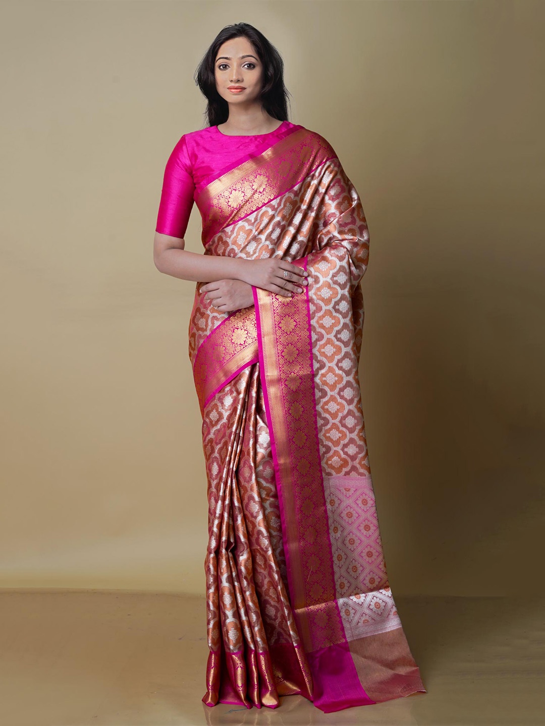 

Unnati Silks Woven Design Banaras Zari Saree, Pink