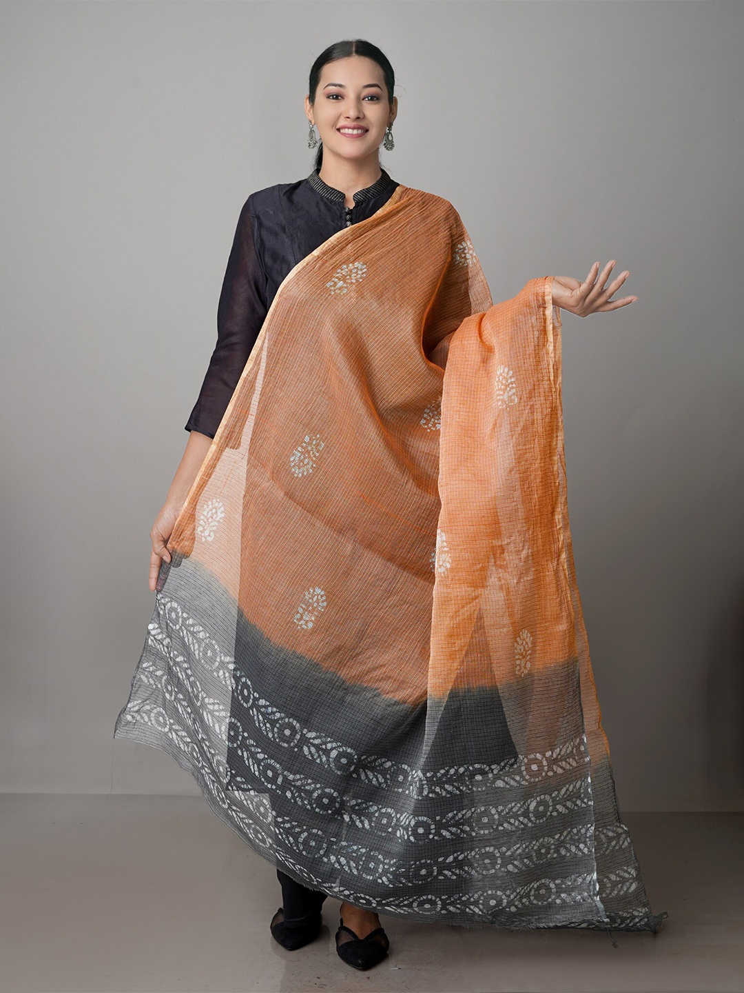 

Unnati Silks Ethnic Motifs Printed Pure Cotton Batik Dupatta, Brown