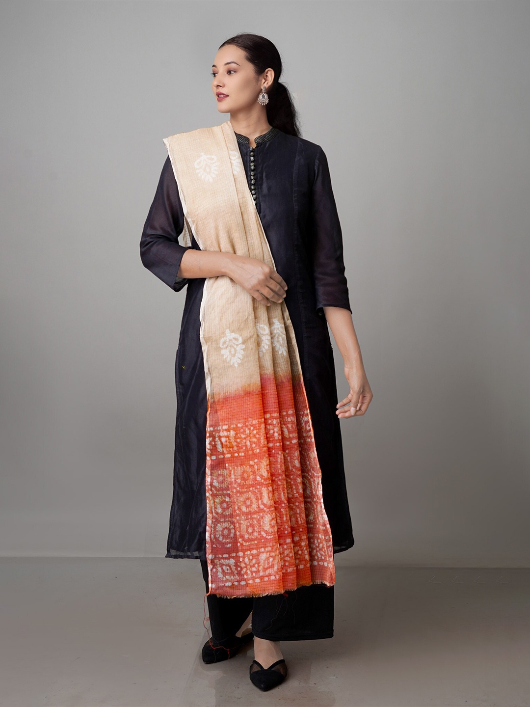 

Unnati Silks Ethnic Motifs Printed Pure Cotton Batik Dupatta, Cream