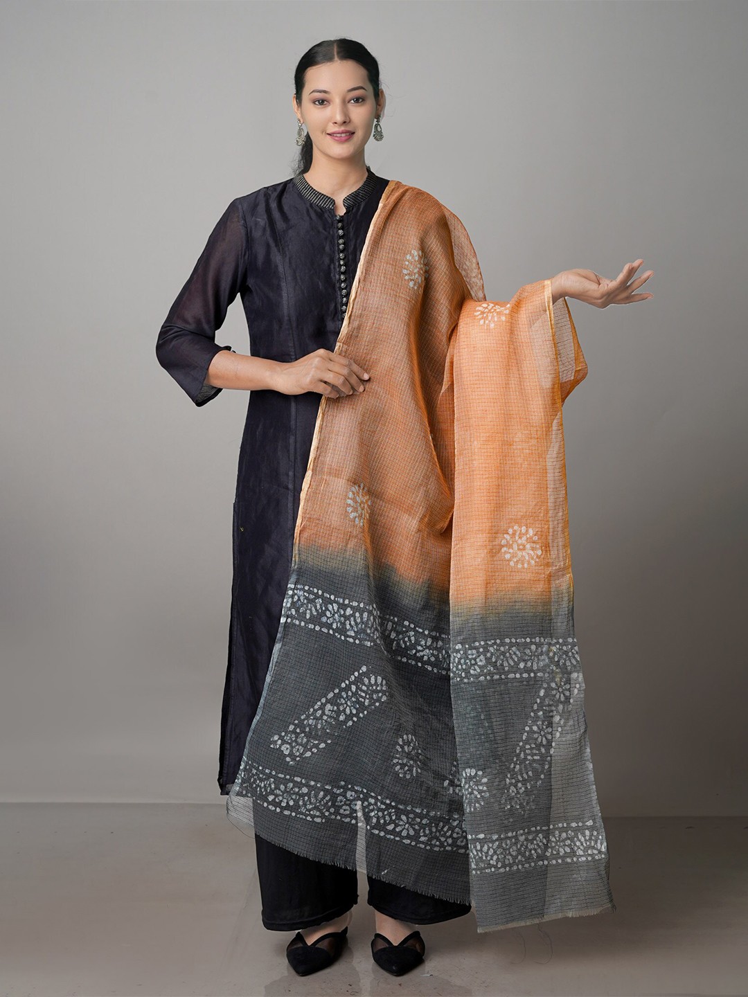 

Unnati Silks Ethnic Motifs Printed Pure Cotton Batik Dupatta, Brown
