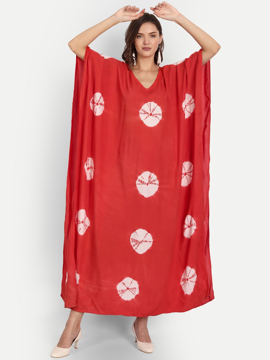 

JIRON Tie and Dye Beachwear Kaftan Maxi Dress, Red