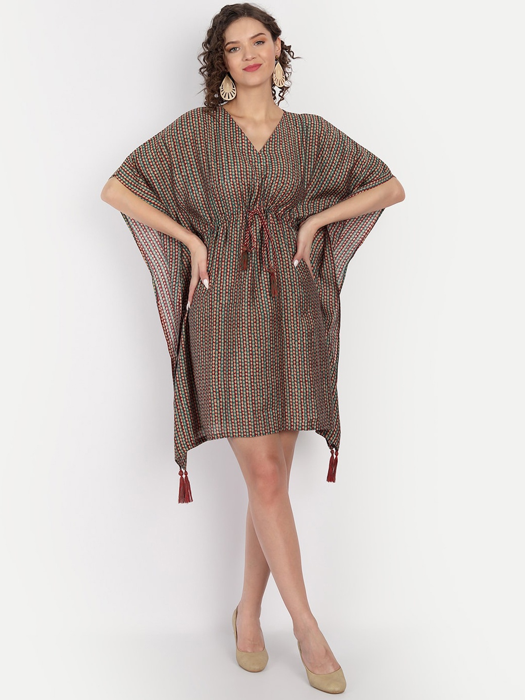 

JIRON Striped Beachwear Kaftan Dress, Brown
