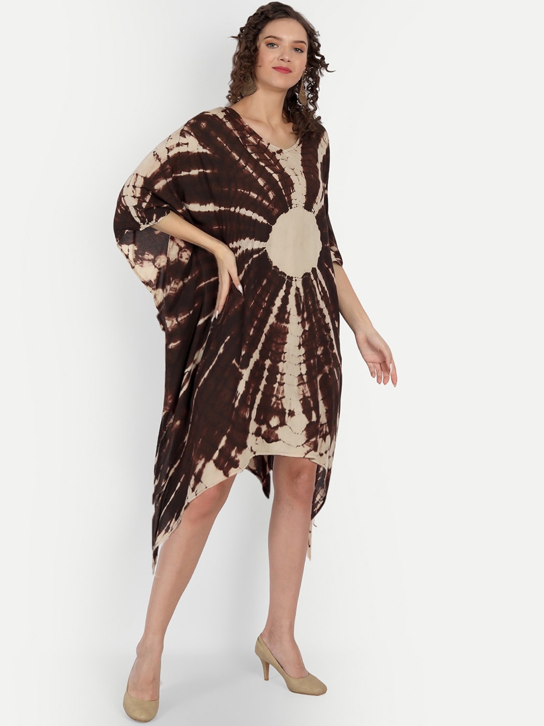 

JIRON Tie and Dye Beachwear Kaftan Dress, Brown