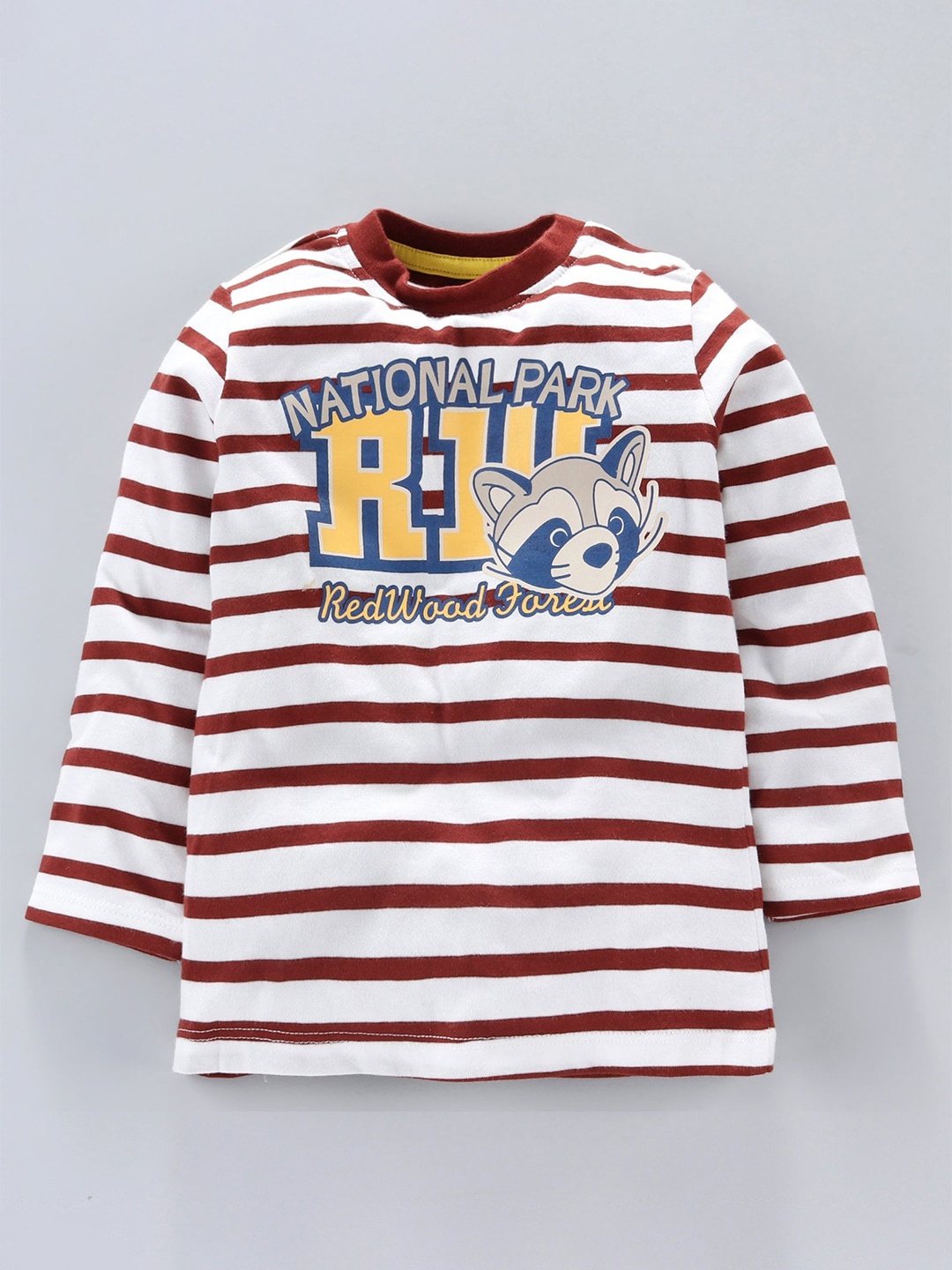 

JusCubs Boys Maroon Striped Applique T-shirt