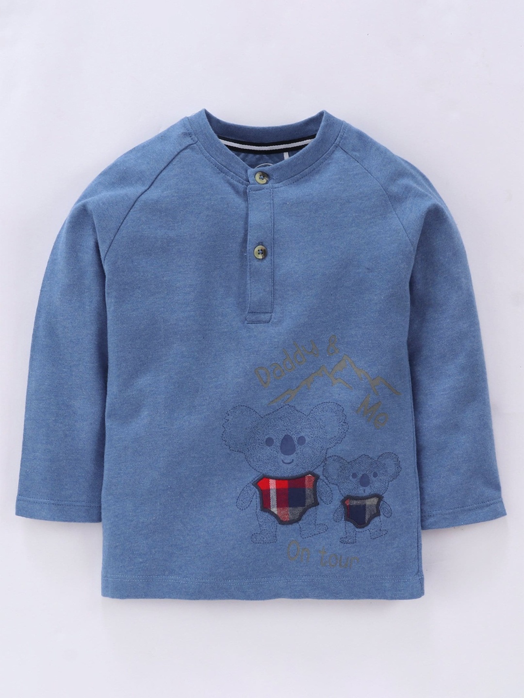 

JusCubs Boys Henley Neck Raglan Sleeves Applique Cotton T-shirt, Blue