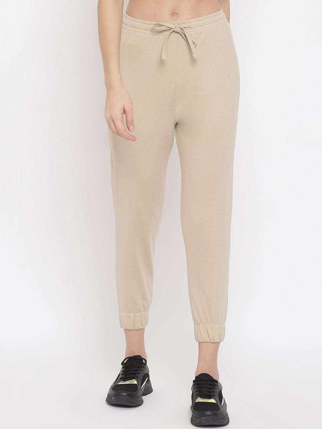 

MKH Women Solid Regular Fit Mid-Rise Joggers, Beige