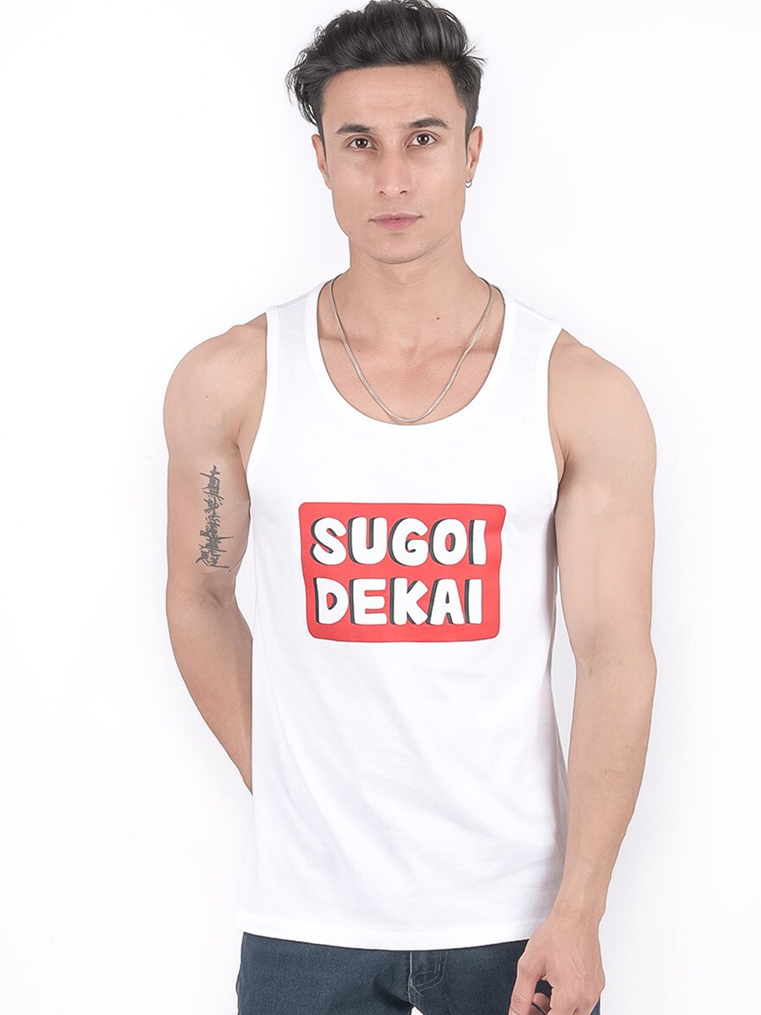 

COMICSENSE Men Sugoi Dekai Anime Printed Pure Cotton Tank Top Vest, White