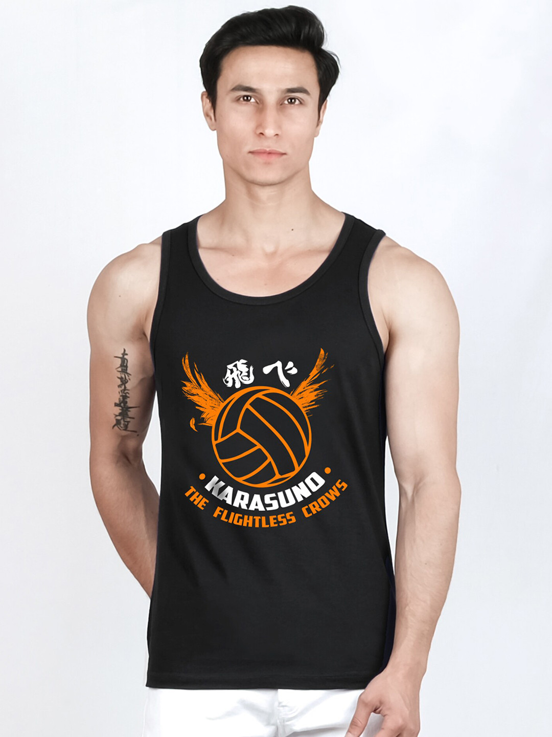 

COMICSENSE Men Anime Printed Haikyuu Pure Cotton Tank Top Vest, Black