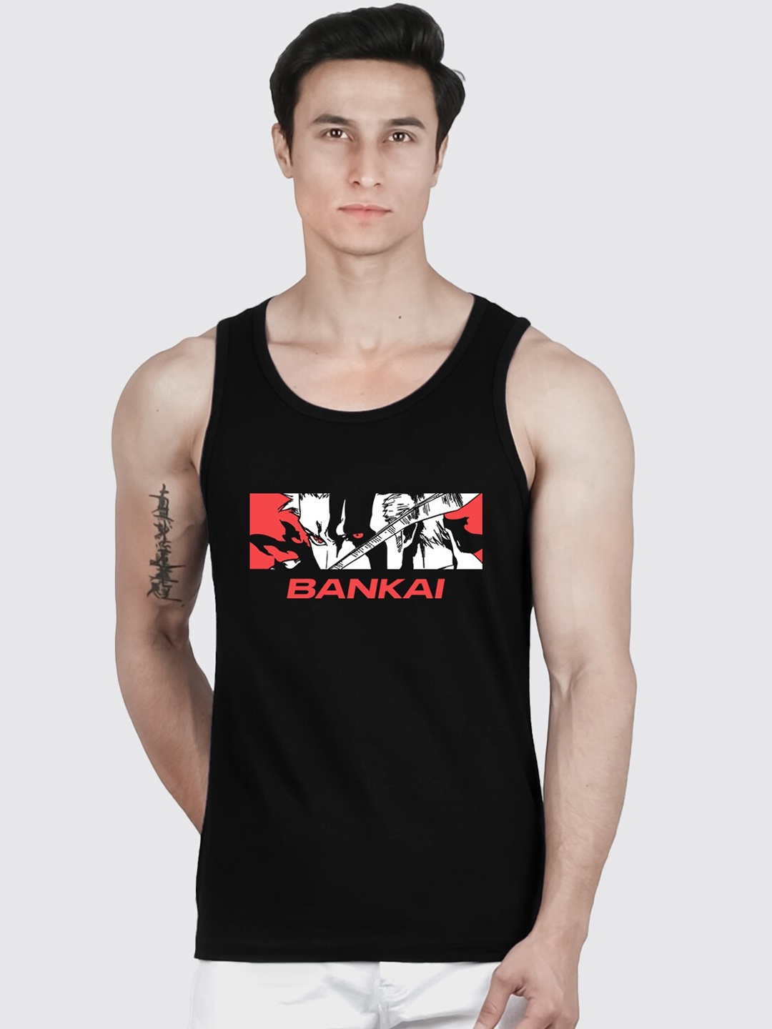 

COMICSENSE Anime Printed Bleach Bankai Pure Cotton Tank Top Vest, Black