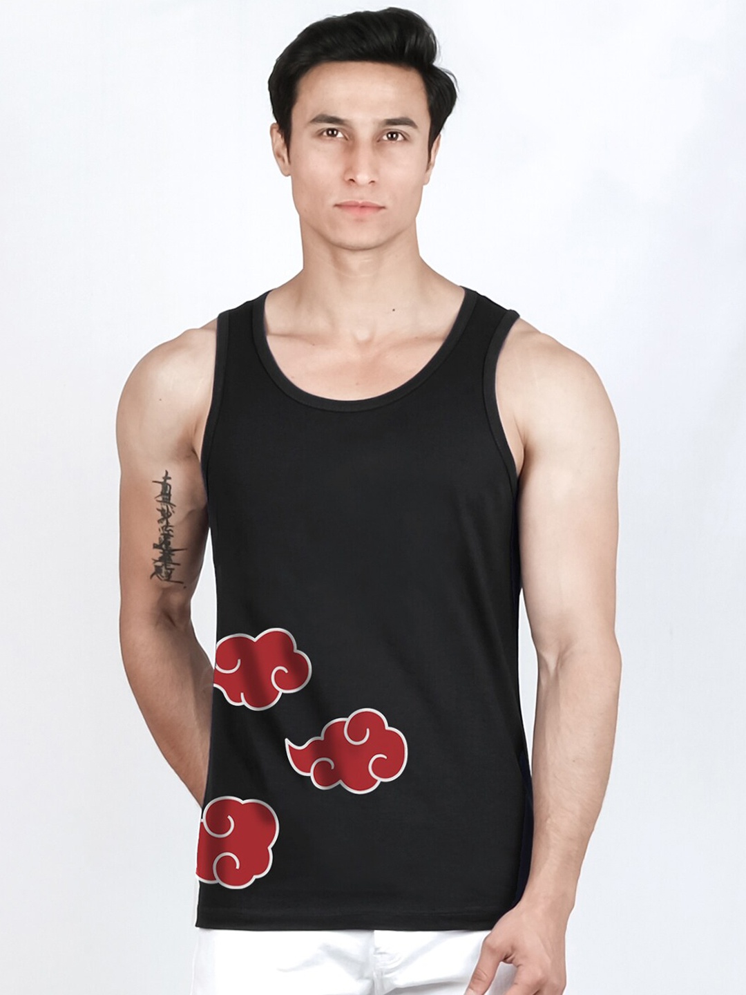 

COMICSENSE Men Printed Pure Cotton Round Neck Tank Innerwear Vests, Black