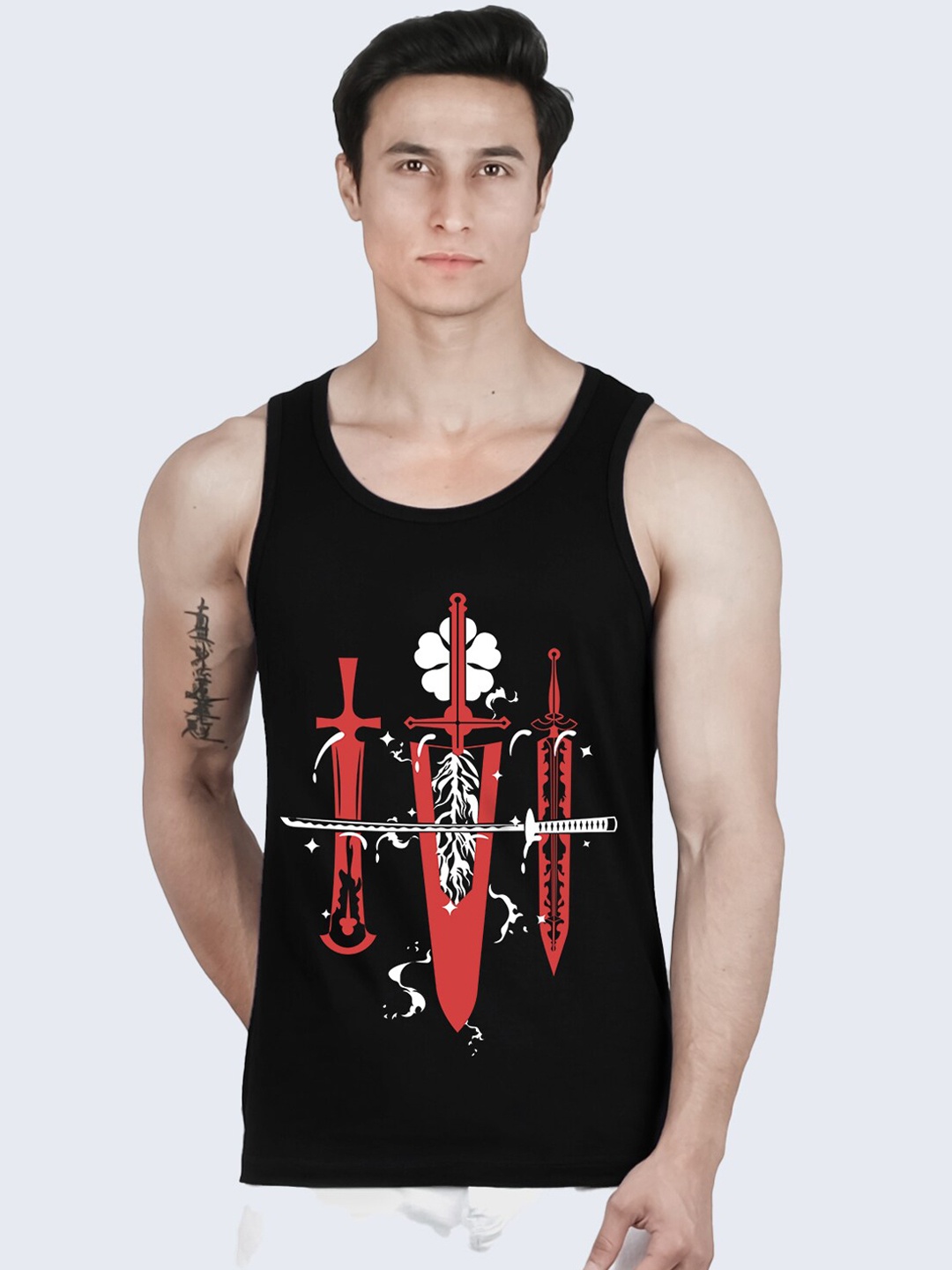 

COMICSENSE Men Anime Printed Cotton Innerwear Gym Vest, Black