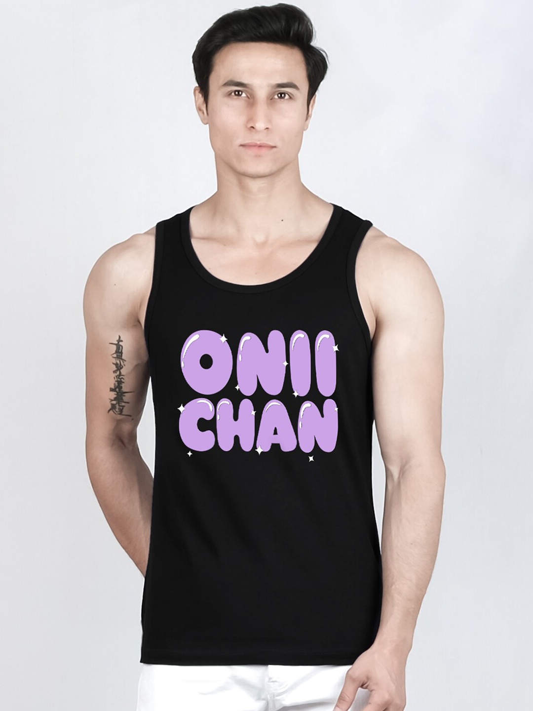

COMICSENSE Men Onii Chan Anime Printed Pure Cotton Tank Top Vest, Black