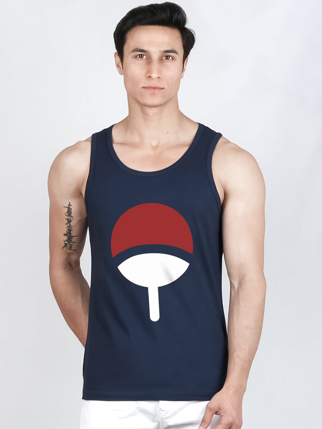 

COMICSENSE Men Anime Naruto Printed Pure Cotton Bio Washed Tank Vest, Navy blue