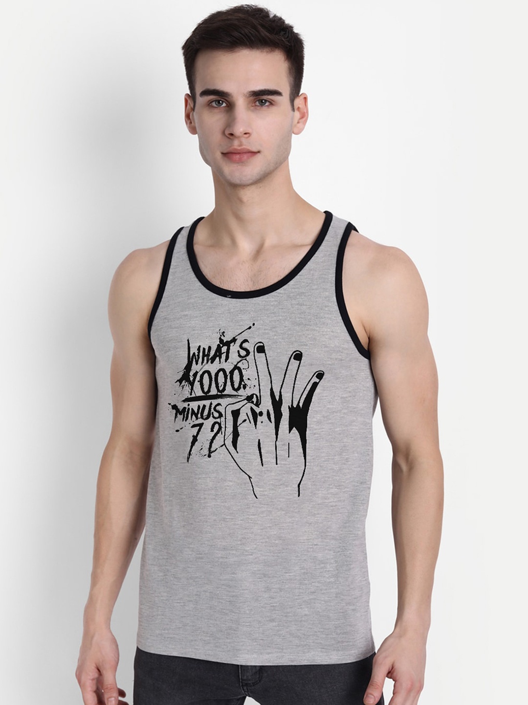 

COMICSENSE Men Anime Tokyo Ghoul Printed Pure Cotton Bio Washed Tank Vest, Grey