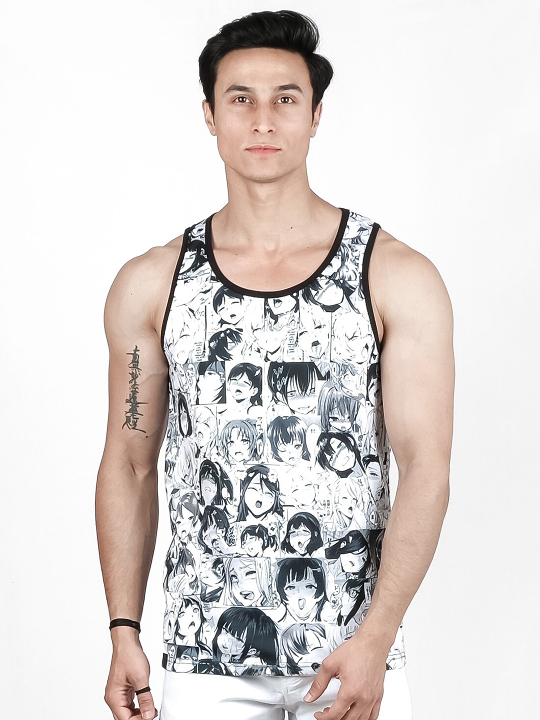 

COMICSENSE Men Anime Printed Ahegao Pure Cotton Tank Top Vest, White
