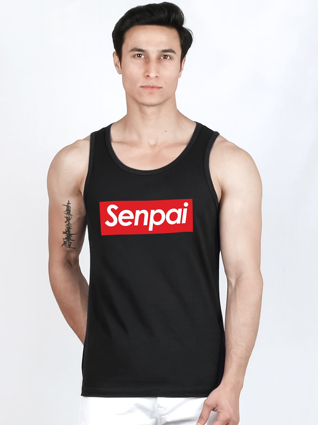 

COMICSENSE Anime Printed Senpai Pure Cotton Tank Top Vest, Black