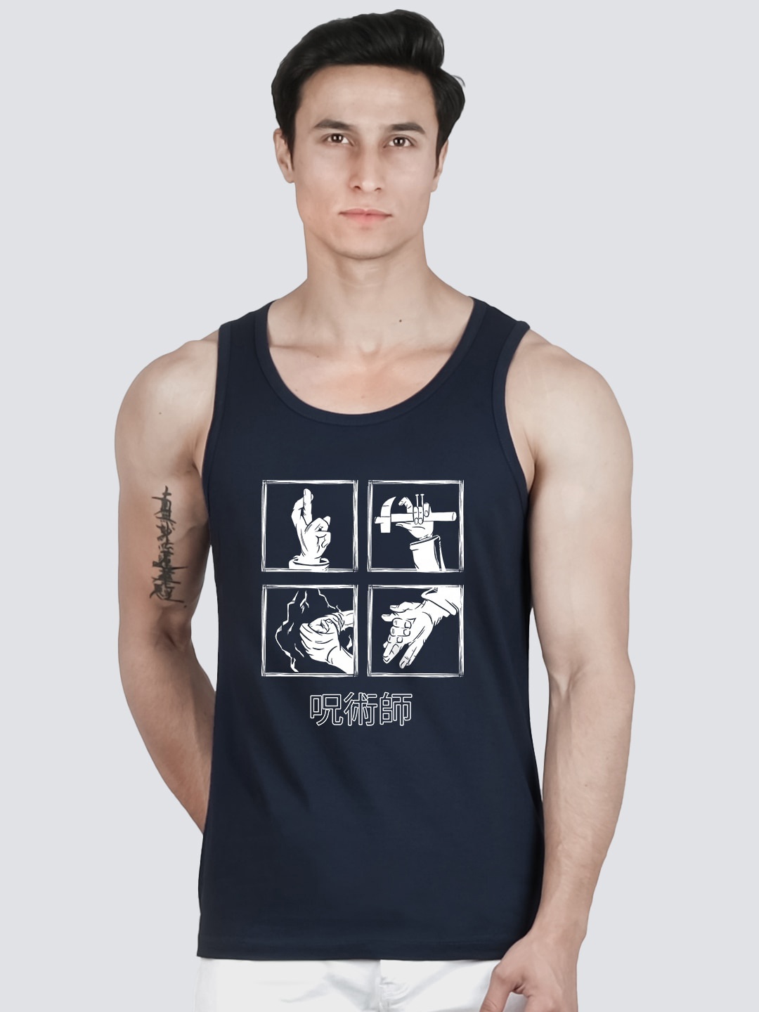 

COMICSENSE Men Anime Jujutsu Kaisen Printed Pure Cotton Tank Vests, Navy blue